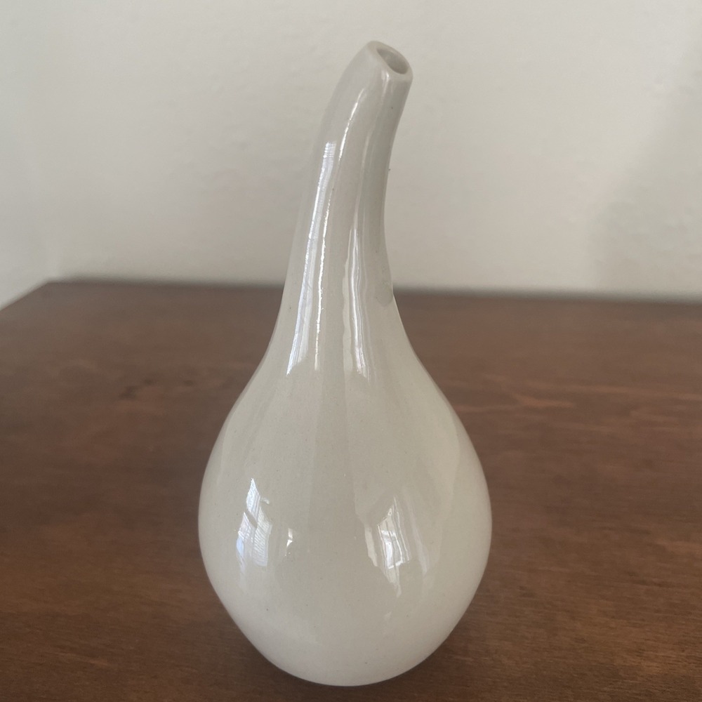 Teardrop Bud Vase Art Pottery White 80s Vintage 4.5" Signed Ceramic MCM Style